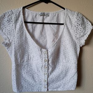 Hollister White Cropped Cap Sleeve Blouse